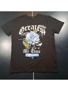 Tuff black southpole tee w blue rose design, size M